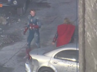 the avengers (filming): captain america and thor vs. aliens